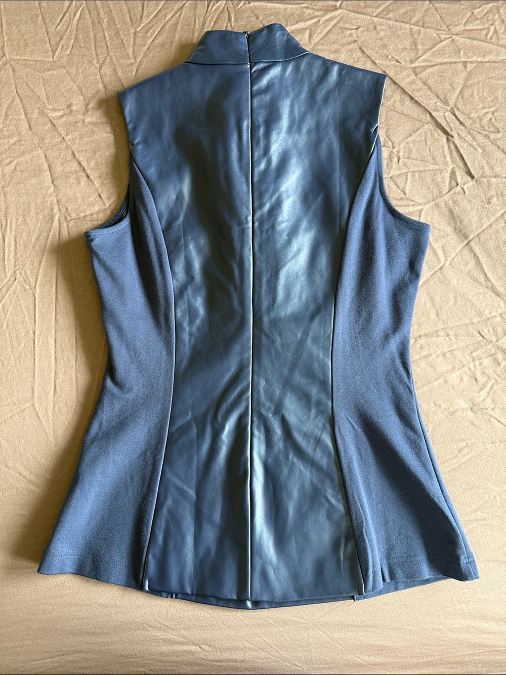 VENUS Navy Faux-Leather Sleeveless Top with Gold Buckle Details - Picture 4 of 5